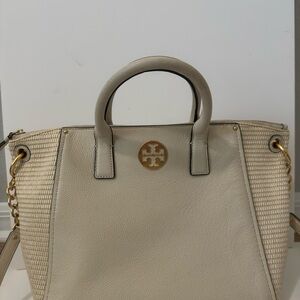 Tory Burch Cream Leather Tote Bag